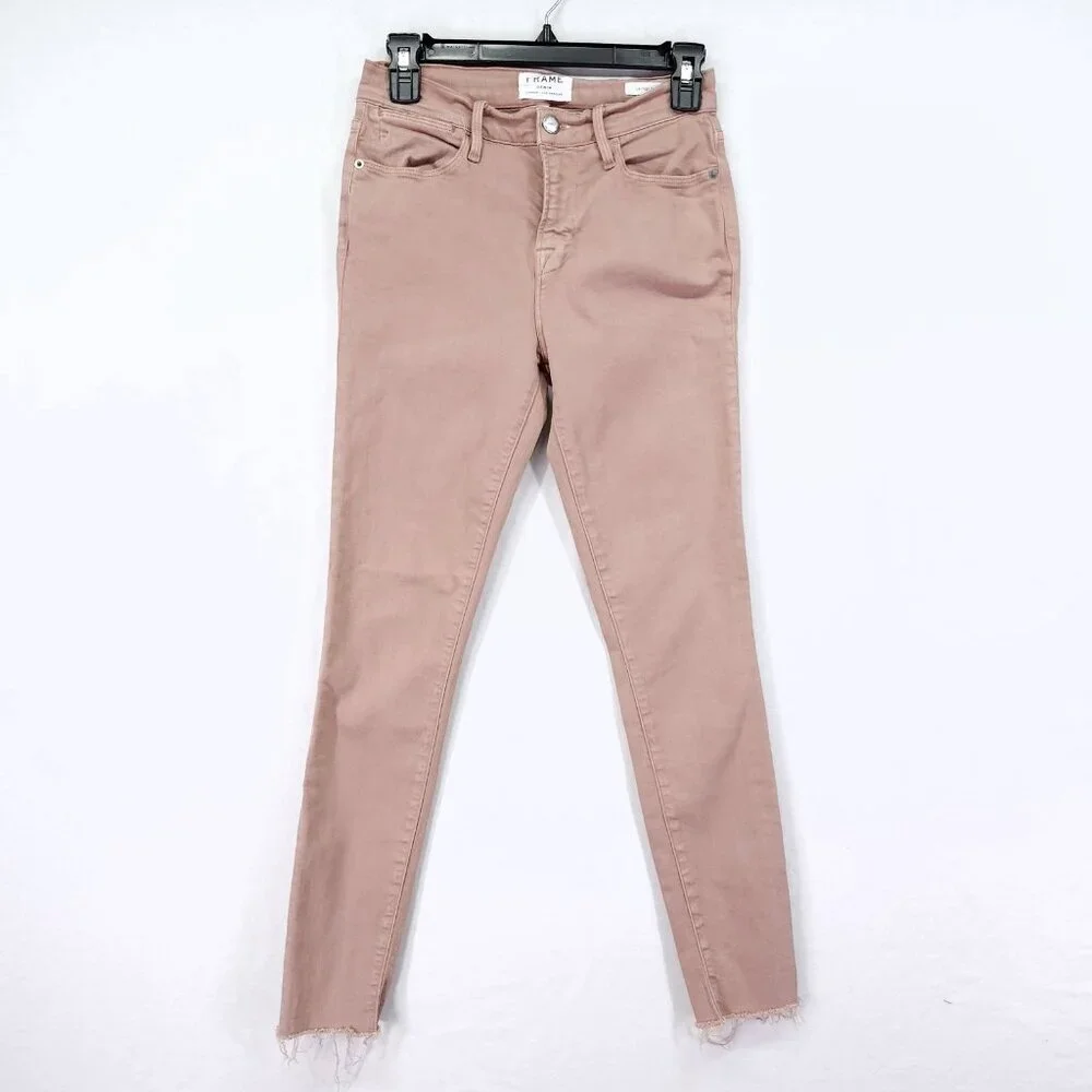 Frame Le High Skinny Jeans Size 26 Pink Denim Boho Raw Fray Hem